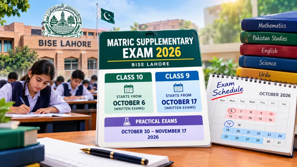 BISE Lahore Matric Supplementary Exam Schedule 2026